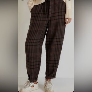 Everlane Linen Pull-On Barrel Pant XL Chocolate Brown/ Black
